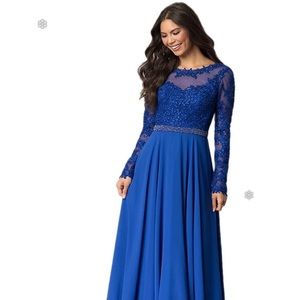 Roiii Fashion Long Sleeve Blue Bridesmaid Dress